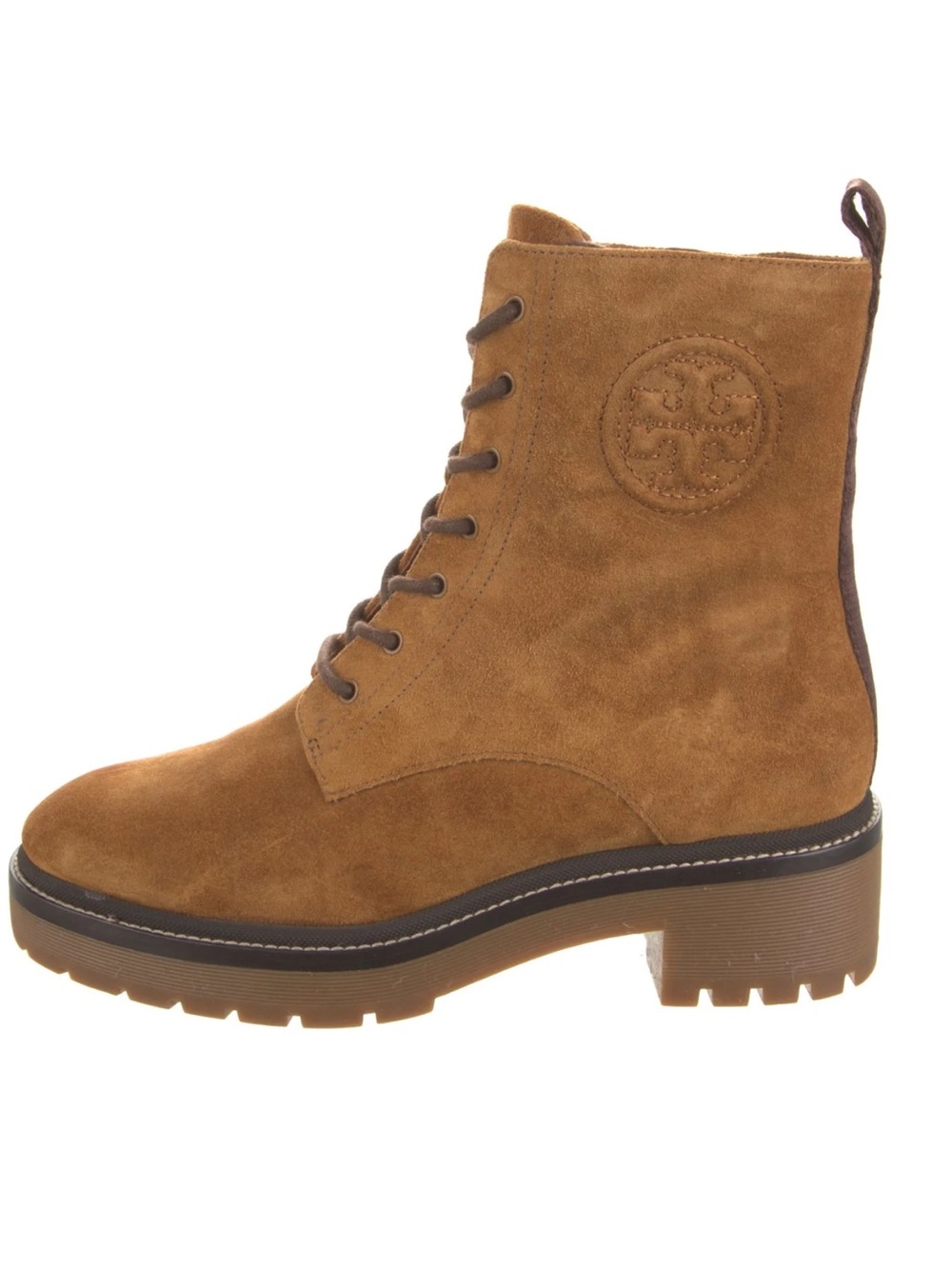 Tory Burch Tan Suede Lace-Up Combat Boots